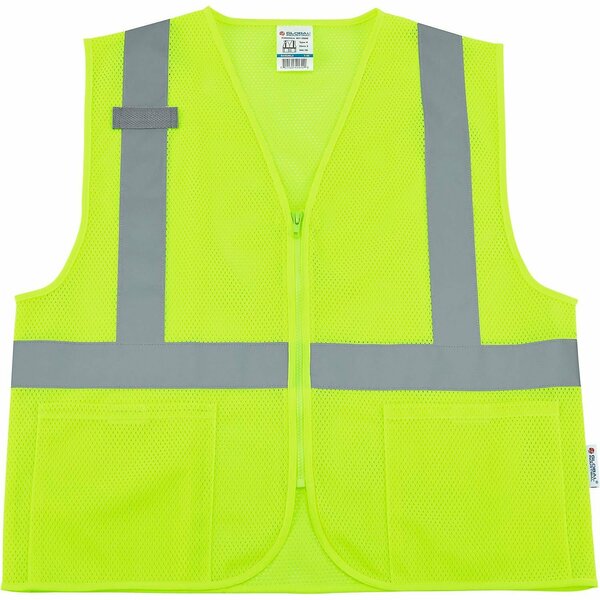 Global Industrial Class 2 Hi-Vis Safety Vest, 2 Pockets, Mesh, Lime, L/XL 641636LL